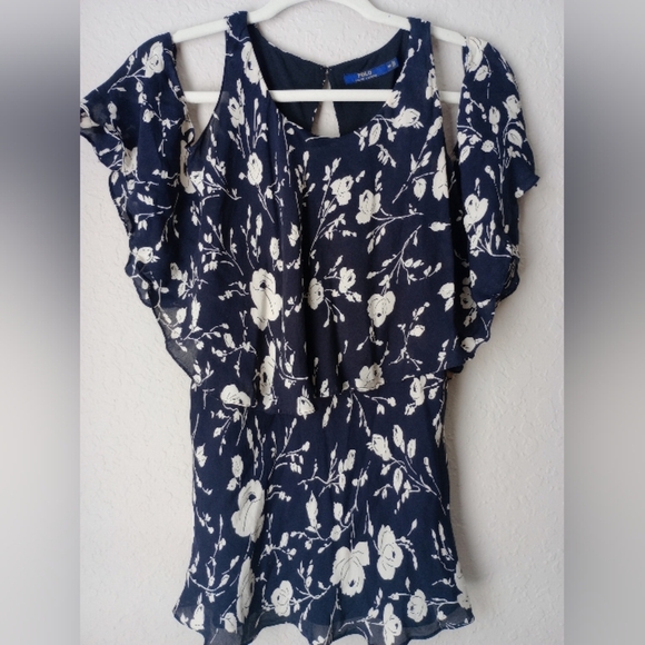 Polo by Ralph Lauren Black and White Flutter Sleeve Blouse Size 14 - Picture 1 of 8